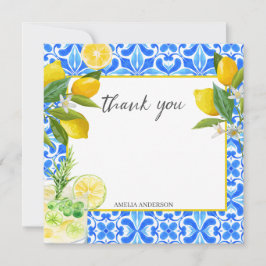 Tarjeta De Agradecimiento Despedida de soltera con baldosas azules y limón s