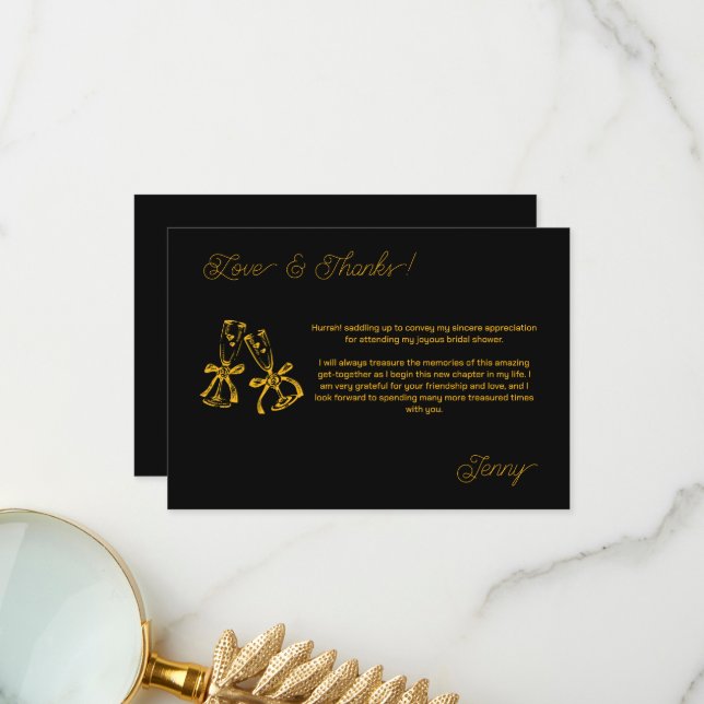 Tarjeta De Agradecimiento Despedida de soltera con botas y burbujas (Anverso/Reverso In Situ)