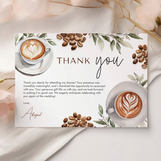 Tarjeta De Agradecimiento Despedida de Soltera con Café - El Amor está en el (Coffee Bridal Shower - Love is Brewing Thank You)