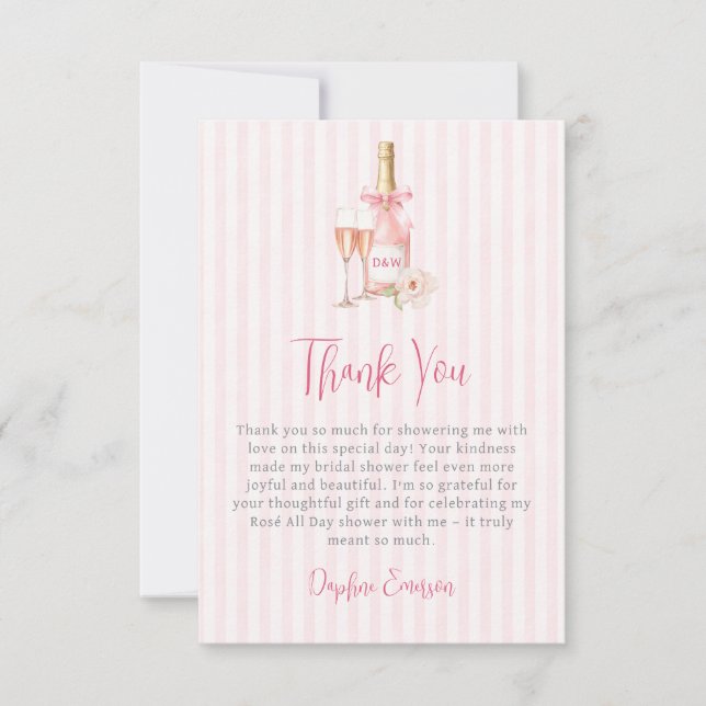 Tarjeta De Agradecimiento Despedida de soltera con champán rosado (Anverso)