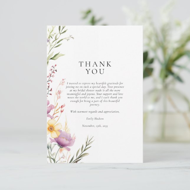 Tarjeta De Agradecimiento Despedida de soltera con fiesta de té de flores si (Anverso de pie)