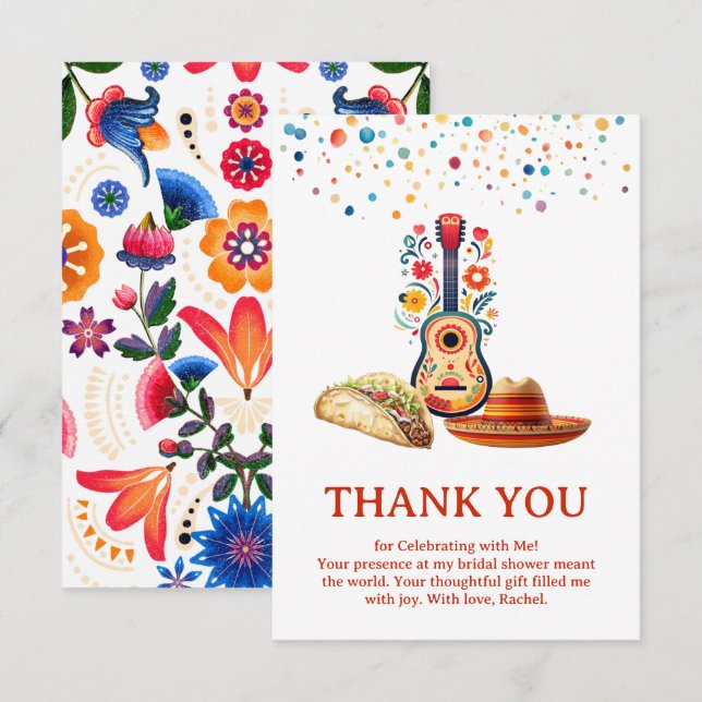 Tarjeta De Agradecimiento Despedida de soltera con fiesta temática mexicana  (Anverso / Reverso)