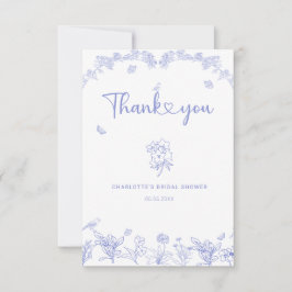 Tarjeta De Agradecimiento Despedida de soltera con jardin chinoiserie azul