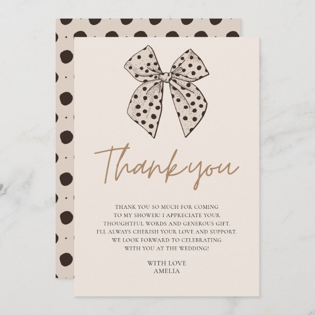 Tarjeta De Agradecimiento Despedida de soltera con lazo beige Nudo que está  (Anverso / Reverso)