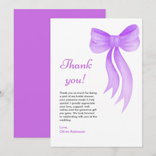 Tarjeta De Agradecimiento Despedida de soltera con lazo morado Ella está ata
