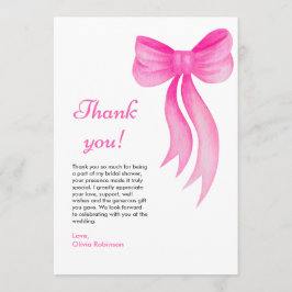 Tarjeta De Agradecimiento Despedida de soltera con lazo rosa Ella está atand