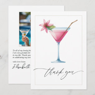 Tarjeta De Agradecimiento Despedida de soltera con Martini Tropical Rosa