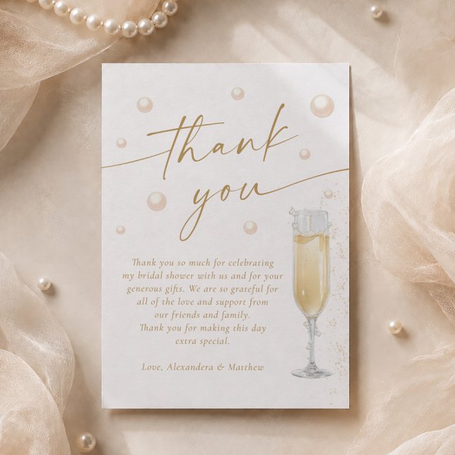 Tarjeta De Agradecimiento Despedida de soltera con perlas y Prosecco (Subido por el creador)