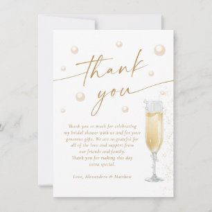 Tarjeta De Agradecimiento Despedida de soltera con perlas y Prosecco