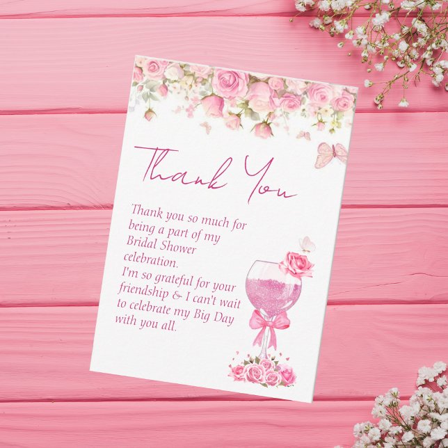 Tarjeta De Agradecimiento Despedida de soltera con pétalos florales rosados  (Subido por el creador)