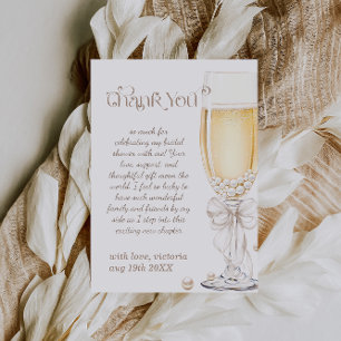 Tarjeta De Agradecimiento Despedida de soltera con tema de perlas y Prosecco