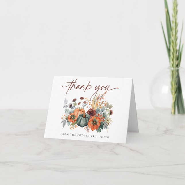 Tarjeta De Agradecimiento Despedida de soltera de calabaza de otoño (Anverso)