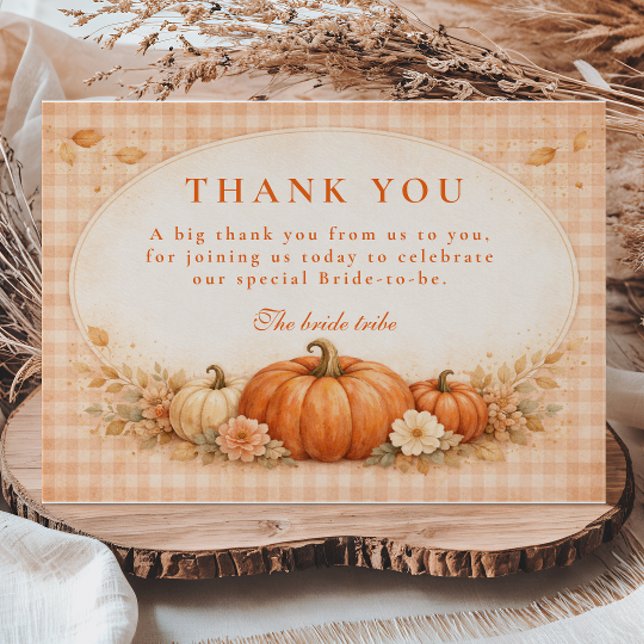 Tarjeta De Agradecimiento Despedida de Soltera de Calabaza Gingham Rústico (Subido por el creador)