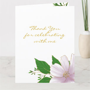 Tarjeta De Agradecimiento Despedida de soltera de flor rosa delineada en oro