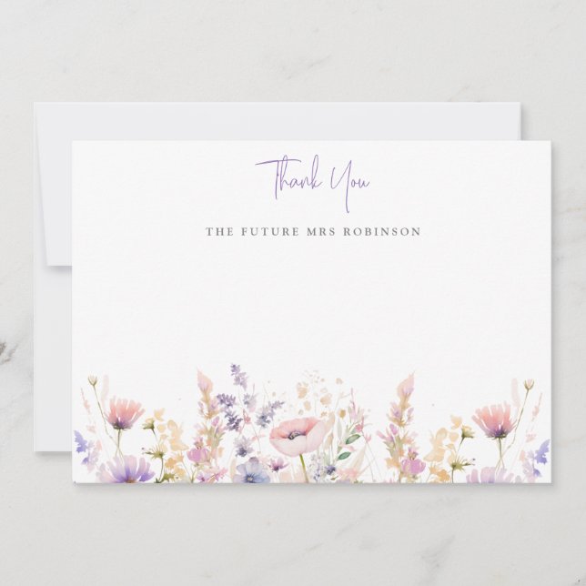 Tarjeta De Agradecimiento Despedida de soltera de flores silvestres de lila (Anverso)