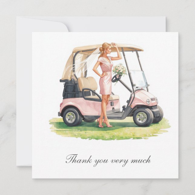Tarjeta De Agradecimiento Despedida de soltera de golf en campo de golf (Anverso)