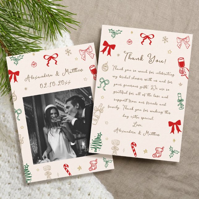 Tarjeta De Agradecimiento Despedida de soltera de Navidad dibujada a mano (Subido por el creador)