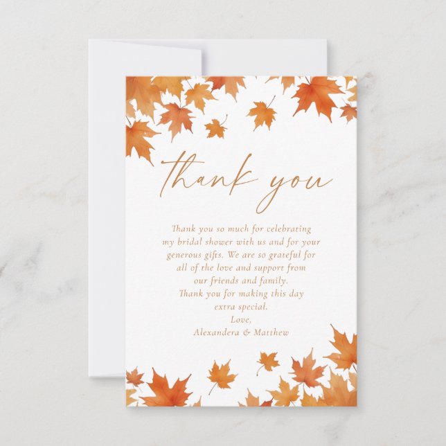 Tarjeta De Agradecimiento Despedida de soltera de otoño (Anverso)
