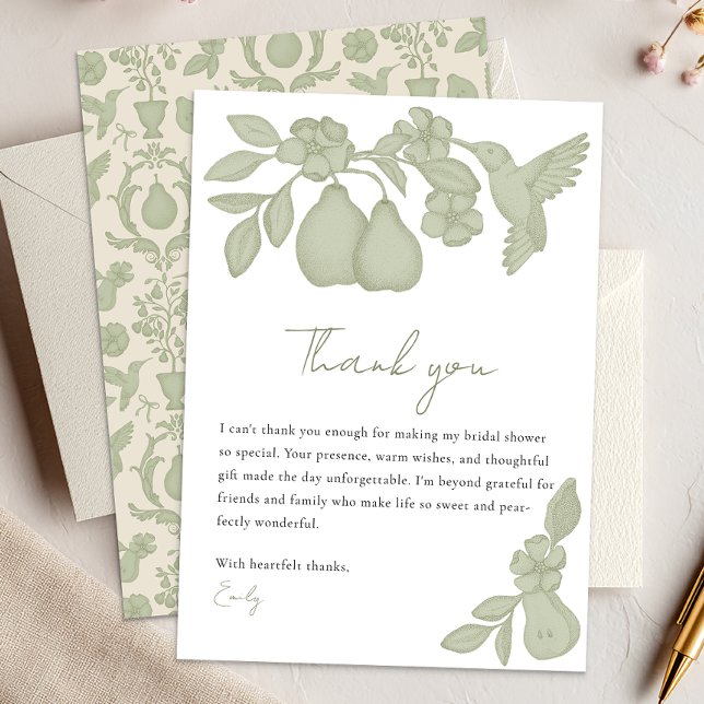 Tarjeta De Agradecimiento Despedida de Soltera de Perfect Pear | Verde Sage (Thank You Card)