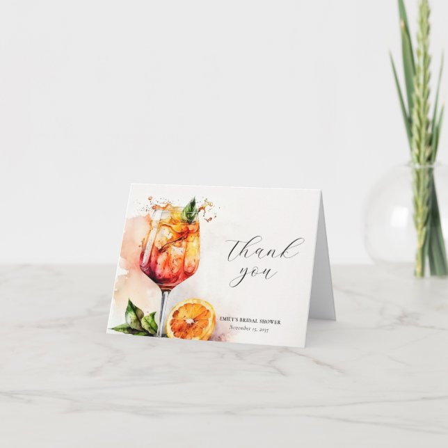 Tarjeta De Agradecimiento Despedida de Soltera Elegante Aperol Spritz (Anverso)