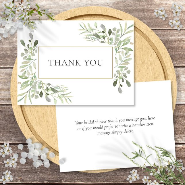 Tarjeta De Agradecimiento Despedida de Soltera Elegantes Hojas de Verde Agra (Bridal Shower Elegant Greenery Leaves Thank You)