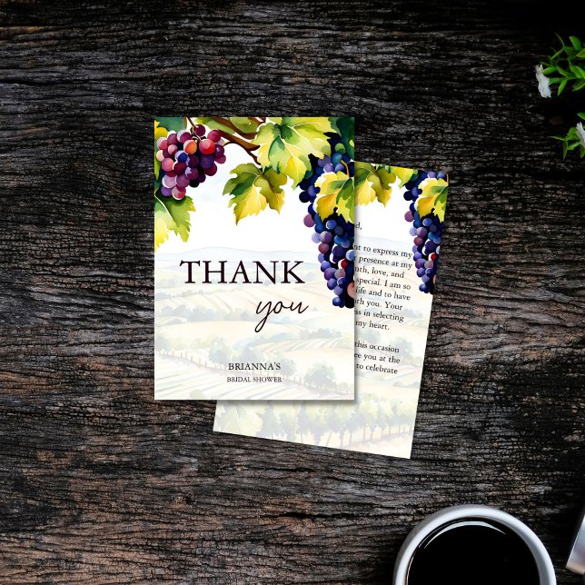 Tarjeta De Agradecimiento Despedida de soltera en el jardín de verano de la  (Vineyard winery summer garden grapes bridal shower thank you card wine themed thank you cards)
