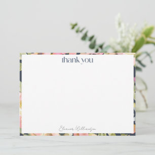 Tarjeta De Agradecimiento Despedida de Soltera Floral Acuarela Rosa Marino P