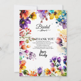 Tarjeta De Agradecimiento Despedida de soltera floral colorida