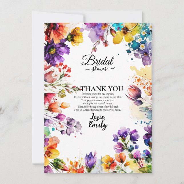 Tarjeta De Agradecimiento Despedida de soltera floral colorida (Anverso)