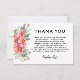 Tarjeta De Agradecimiento Despedida de Soltera Floral Elegante Rosa