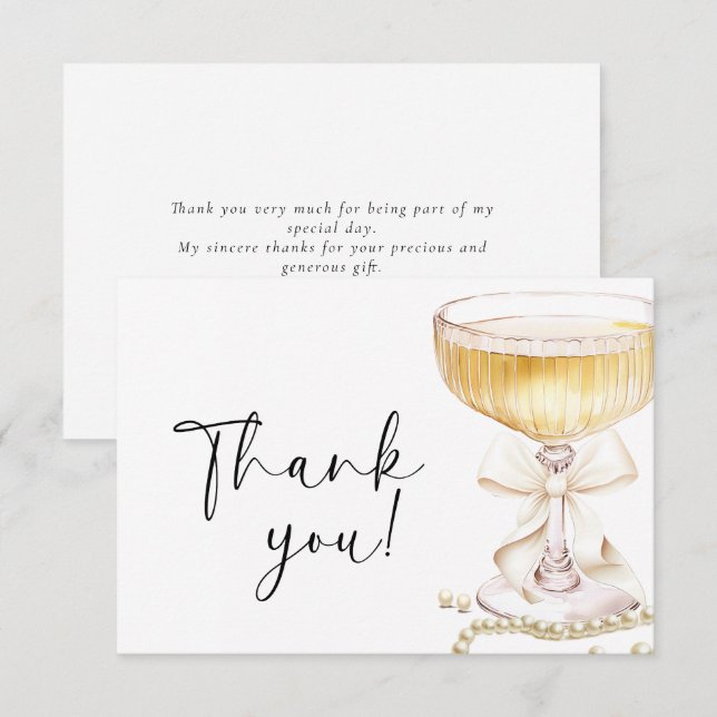 Tarjeta De Agradecimiento Despedida de soltera Perlas y Prosecco (Anverso / Reverso)