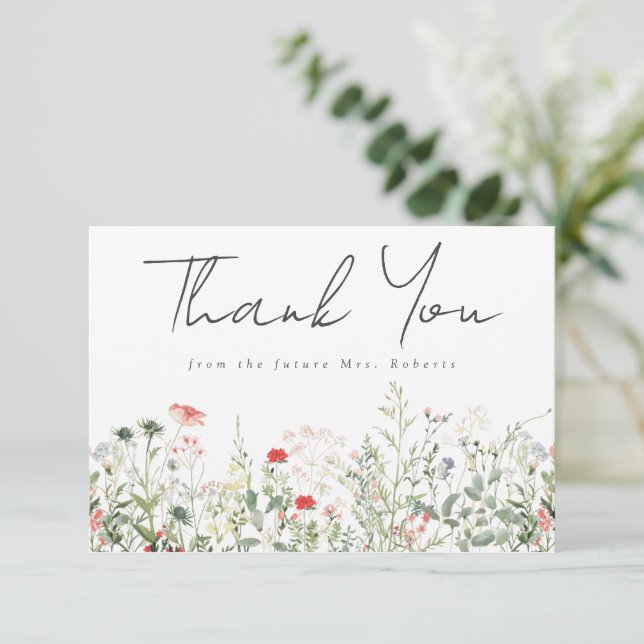 Tarjeta De Agradecimiento Despedida de soltera Pradera de flores silvestres (Anverso de pie)