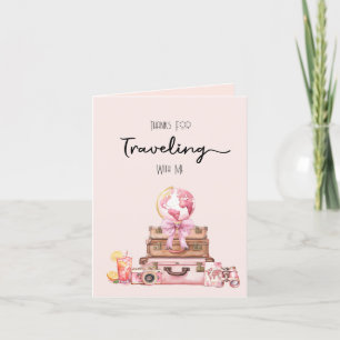 Tarjeta De Agradecimiento Despedida de Soltera Viajera en Rosa Elegante