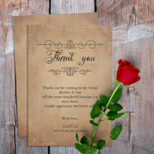 Tarjeta De Agradecimiento Despedida de soltera Vintage Rústico Pergamino Ant