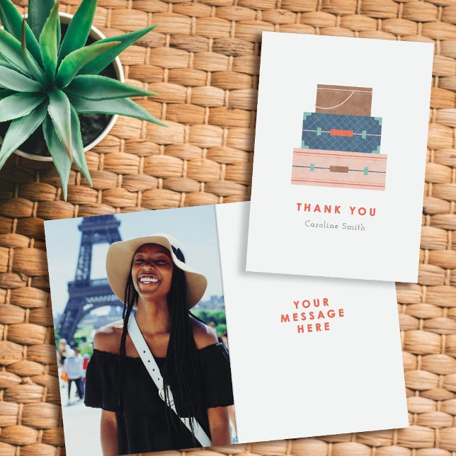 Tarjeta De Agradecimiento Despedida por el equipaje azul marrón rojo (Subido por el creador)