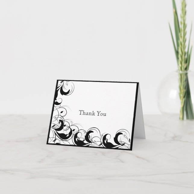 Tarjeta De Agradecimiento Desplazamiento de filigrana negro y blanco gracias (Anverso)