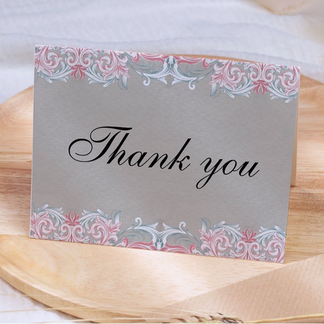 Tarjeta De Agradecimiento Desplazamientos elegantes de color rosa (Subido por el creador)