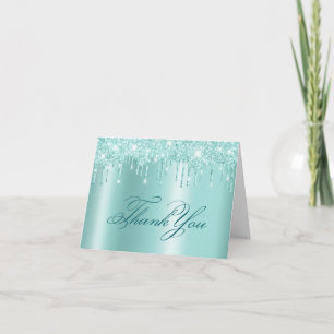 Tarjeta De Agradecimiento Destellos de brillo teal claro