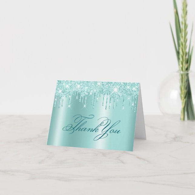Tarjeta De Agradecimiento Destellos de brillo teal claro (Anverso)