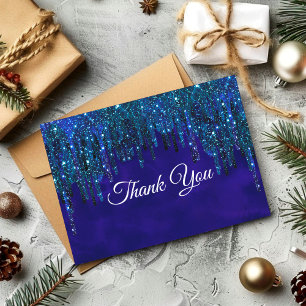 Tarjeta De Agradecimiento Destellos elegantes de turquesa azul que gotean