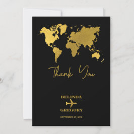 Tarjeta De Agradecimiento Destination Wedding World Passport Black Gold