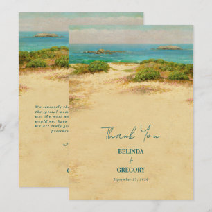 Tarjeta De Agradecimiento Destino de Boda Costera en la Playa con Acuarela