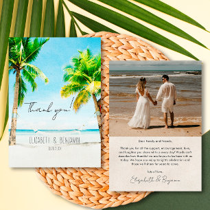 Tarjeta De Agradecimiento Destino Tropical Retro Foto Boda de Playa