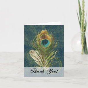 Tarjeta De Agradecimiento Detalle Artístico Pluma de Pavo Real Gracias