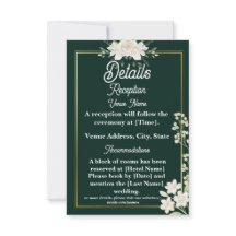 Detalles de boda florales elegantes en verde y dor