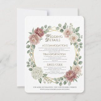 Tarjeta De Agradecimiento Detalles Florales Geométricos de Rosa Polvorienta 