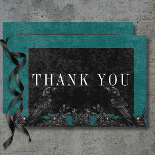 Tarjeta De Agradecimiento Detalles Verde azulados de la avenida negra gótica