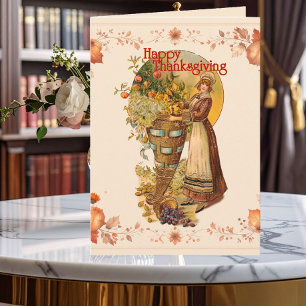 Tarjeta De Agradecimiento Día de Acción de Gracias Chica de Peregrino