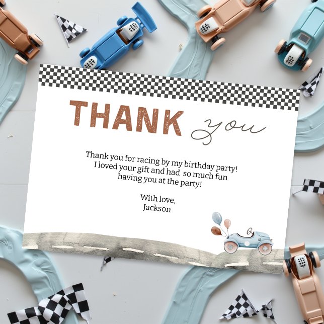 Tarjeta De Agradecimiento Día de Aniversario del Auto Fast One Two Race (Fast One Race Car Birthday Thank you Card)