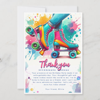 Tarjeta De Agradecimiento Día de cumpleaños del Patinaje Retro Roller